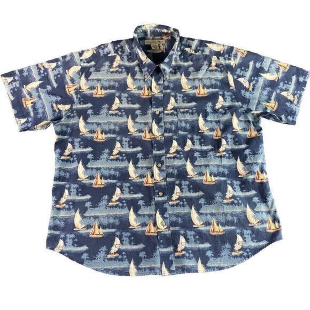 Nautical Boat Print Shirt XL Blue